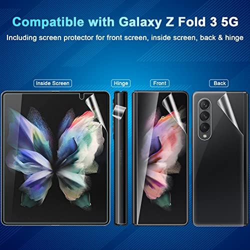 [1set 3pcs] Galaxy z Fold 3 מגן מסך, בתוך סרט TPU + חיצוני מכוסה מלא + מגן מסך כיסוי אחורי, בהירות גבוהה, אנטי-פיצוץ, ללא בועה עבור סמסונג